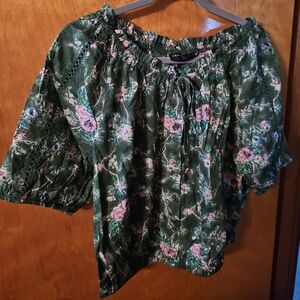 Lane Bryant Green and Pink Floral Blouse